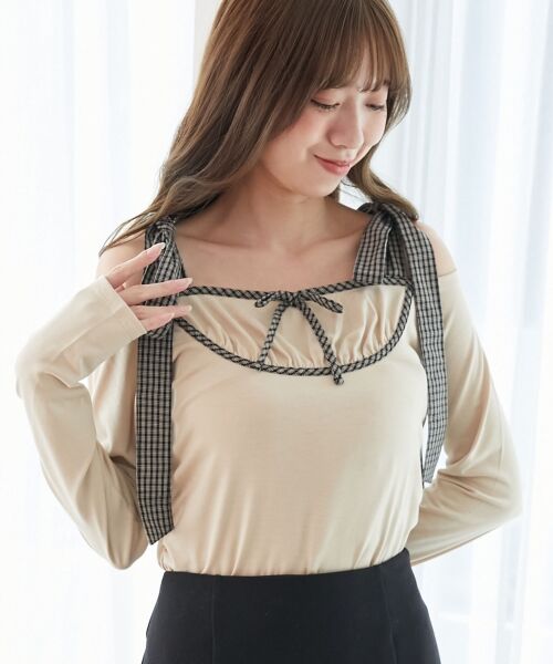 MAJESTIC LEGON / マジェスティックレゴン カットソー | 肩リボンチェックバイカラートップス | 詳細4