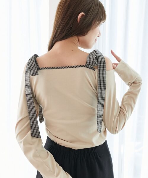MAJESTIC LEGON / マジェスティックレゴン カットソー | 肩リボンチェックバイカラートップス | 詳細6