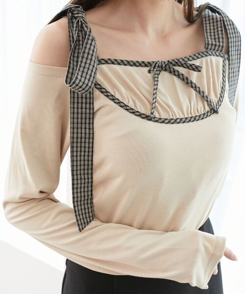 MAJESTIC LEGON / マジェスティックレゴン カットソー | 肩リボンチェックバイカラートップス | 詳細7
