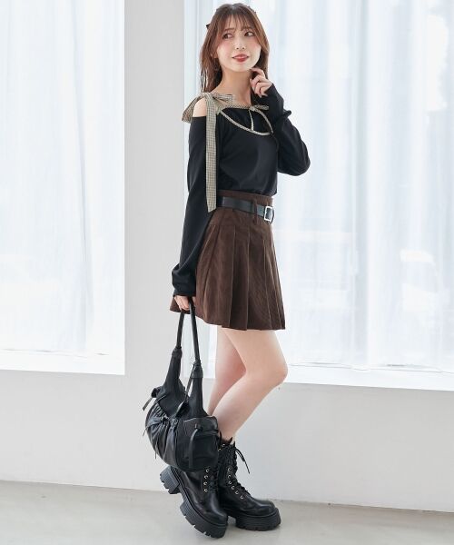 MAJESTIC LEGON / マジェスティックレゴン カットソー | 肩リボンチェックバイカラートップス | 詳細9