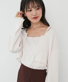 MAJESTIC LEGON / マジェスティックレゴン カーディガン・ボレロ | ダイヤ柄ビジューキャミセットカーデ