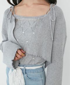 MAJESTIC LEGON / マジェスティックレゴン カーディガン・ボレロ | ダイヤ柄ビジューキャミセットカーデ