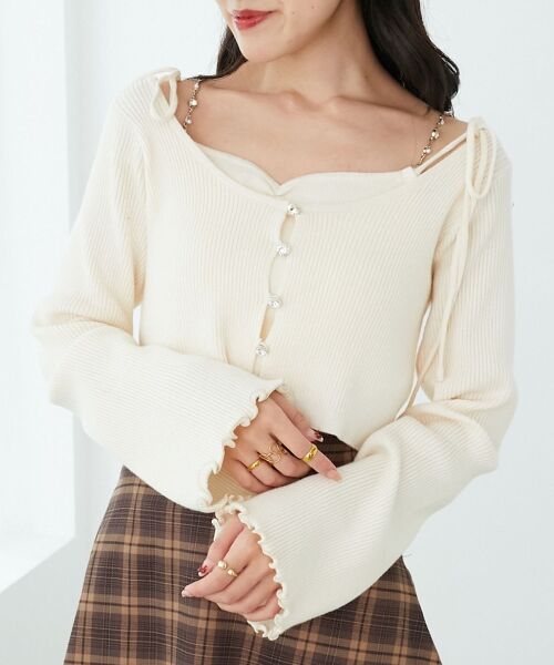 MAJESTIC LEGON / マジェスティックレゴン カーディガン・ボレロ | ビジューチェーンキャミセットカーデ | 詳細4