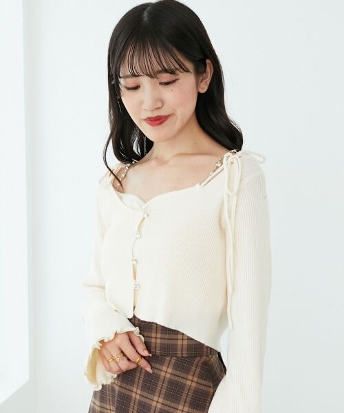 MAJESTIC LEGON / マジェスティックレゴン カーディガン・ボレロ | ビジューチェーンキャミセットカーデ | 詳細5