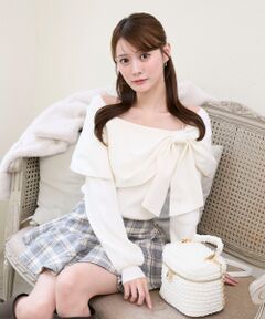 MAJESTIC LEGON / マジェスティックレゴン ニット・セーター | ビジューリボンオフショルニット