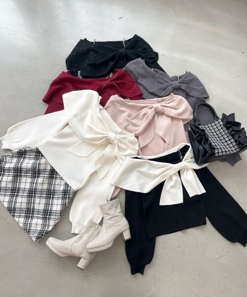 MAJESTIC LEGON / マジェスティックレゴン ニット・セーター | ビジューリボンオフショルニット | 詳細1