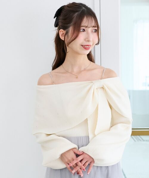 MAJESTIC LEGON / マジェスティックレゴン ニット・セーター | ビジューリボンオフショルニット | 詳細19