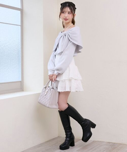 MAJESTIC LEGON / マジェスティックレゴン ニット・セーター | ビジューリボンオフショルニット | 詳細3