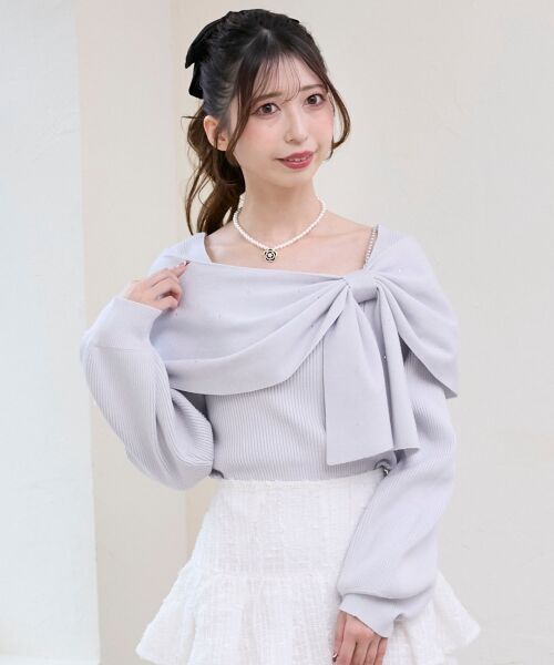 MAJESTIC LEGON / マジェスティックレゴン ニット・セーター | ビジューリボンオフショルニット | 詳細5