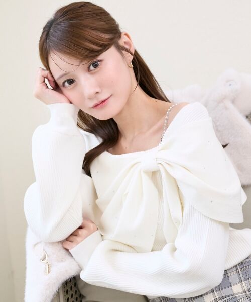 MAJESTIC LEGON / マジェスティックレゴン ニット・セーター | ビジューリボンオフショルニット | 詳細10