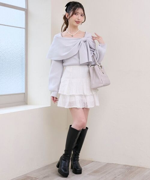 MAJESTIC LEGON / マジェスティックレゴン ニット・セーター | ビジューリボンオフショルニット | 詳細2