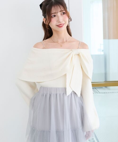 MAJESTIC LEGON / マジェスティックレゴン ニット・セーター | ビジューリボンオフショルニット | 詳細20