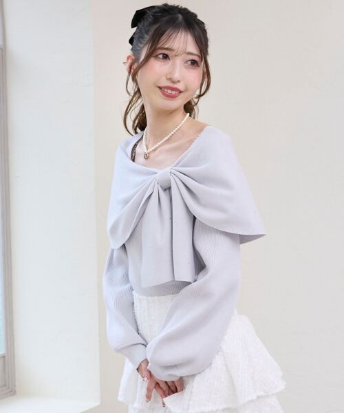 MAJESTIC LEGON / マジェスティックレゴン ニット・セーター | ビジューリボンオフショルニット | 詳細6