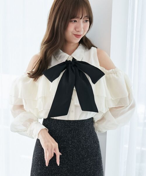 MAJESTIC LEGON / マジェスティックレゴン シャツ・ブラウス | バイカラーボウタイフリルブラウス | 詳細4