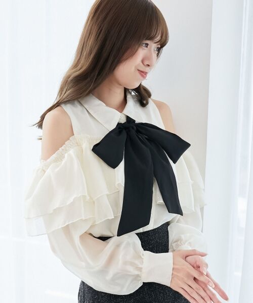 MAJESTIC LEGON / マジェスティックレゴン シャツ・ブラウス | バイカラーボウタイフリルブラウス | 詳細5