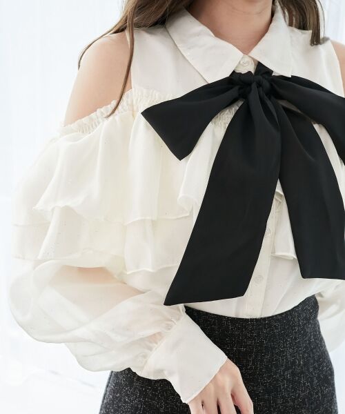 MAJESTIC LEGON / マジェスティックレゴン シャツ・ブラウス | バイカラーボウタイフリルブラウス | 詳細7