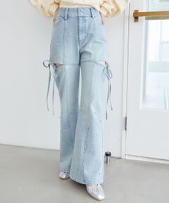 MAJESTIC LEGON / マジェスティックレゴン デニムパンツ | スリットビジューフレアデニムパンツ