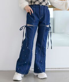 MAJESTIC LEGON / マジェスティックレゴン デニムパンツ | スリットビジューフレアデニムパンツ