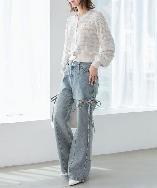 MAJESTIC LEGON / マジェスティックレゴン デニムパンツ | スリットビジューフレアデニムパンツ | 詳細10