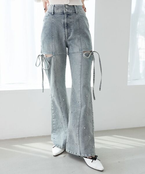 MAJESTIC LEGON / マジェスティックレゴン デニムパンツ | スリットビジューフレアデニムパンツ | 詳細12