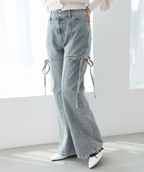 MAJESTIC LEGON / マジェスティックレゴン デニムパンツ | スリットビジューフレアデニムパンツ | 詳細13