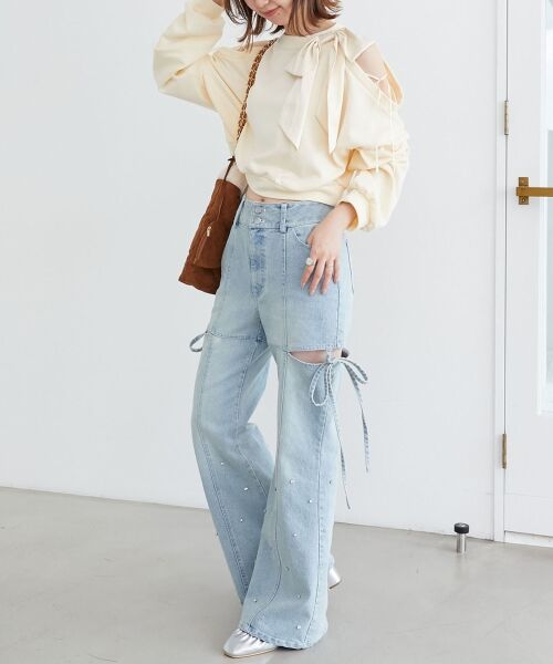 MAJESTIC LEGON / マジェスティックレゴン デニムパンツ | スリットビジューフレアデニムパンツ | 詳細2