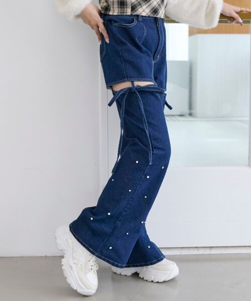 MAJESTIC LEGON / マジェスティックレゴン デニムパンツ | スリットビジューフレアデニムパンツ | 詳細20