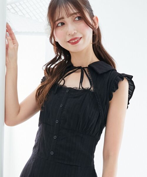 MAJESTIC LEGON/マジェスティックレゴン デコルテオープンノースリロングワンピ ブラック M