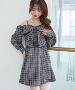 MAJESTIC LEGON / マジェスティックレゴン ミニ丈・ひざ丈ワンピース | チェーン付ビッグリボンミニワンピ