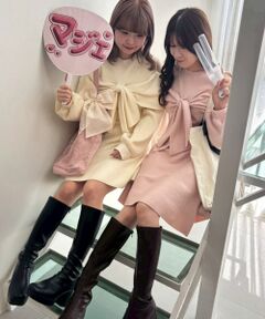 MAJESTIC LEGON / マジェスティックレゴン ミニ丈・ひざ丈ワンピース | ◎ビジューリボンニットミニワンピース