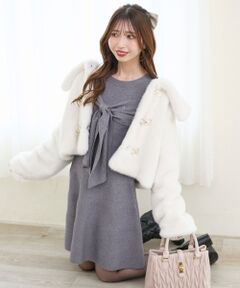 MAJESTIC LEGON / マジェスティックレゴン ミニ丈・ひざ丈ワンピース | ◎ビジューリボンニットミニワンピース