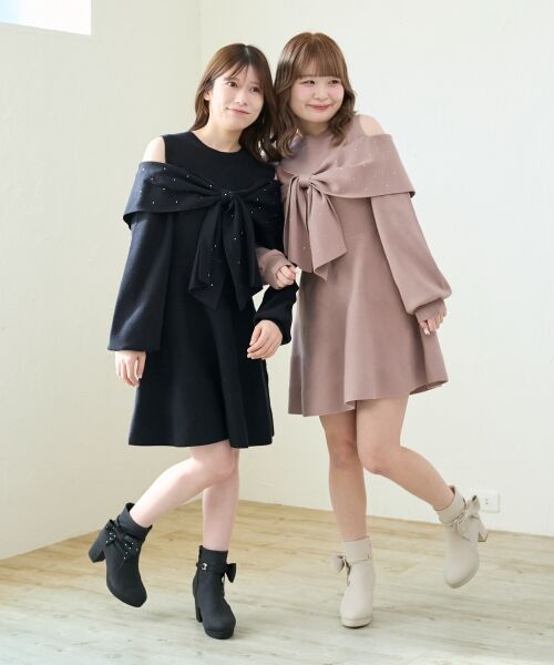 MAJESTIC LEGON / マジェスティックレゴン ミニ丈・ひざ丈ワンピース | ビジューリボンニットミニワンピース | 詳細1