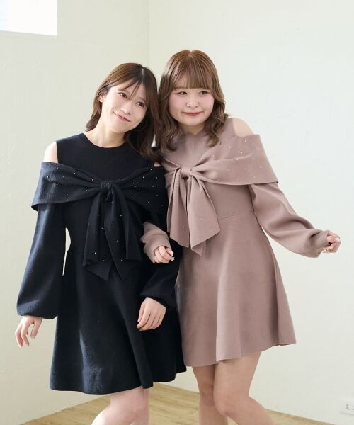 MAJESTIC LEGON / マジェスティックレゴン ミニ丈・ひざ丈ワンピース | ビジューリボンニットミニワンピース | 詳細2