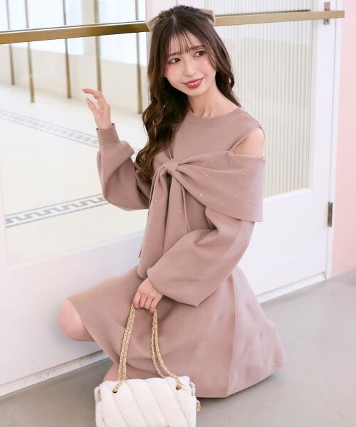 MAJESTIC LEGON / マジェスティックレゴン ミニ丈・ひざ丈ワンピース | ビジューリボンニットミニワンピース | 詳細3