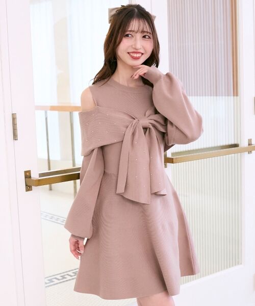 MAJESTIC LEGON / マジェスティックレゴン ミニ丈・ひざ丈ワンピース | ビジューリボンニットミニワンピース | 詳細7