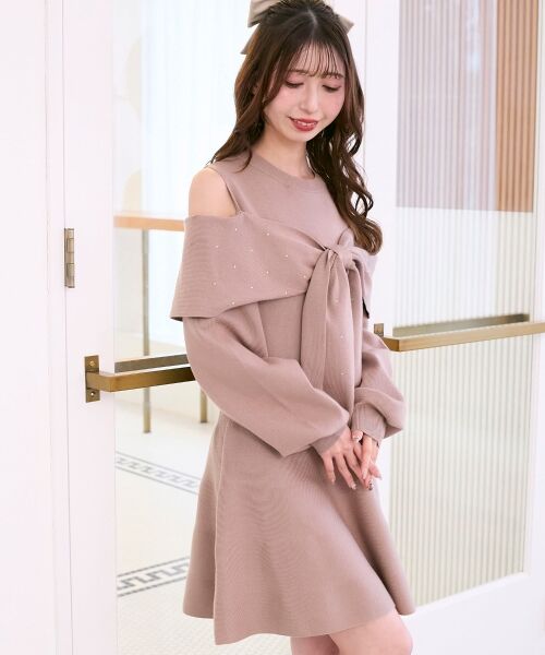 MAJESTIC LEGON / マジェスティックレゴン ミニ丈・ひざ丈ワンピース | ビジューリボンニットミニワンピース | 詳細8