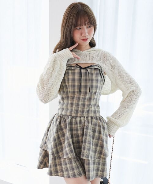 MAJESTIC LEGON/マジェスティックレゴン フードボレロ×ミニキャミワンピセット ベージュ柄 M MAJESTIC LEGON/マジェスティックレゴン フードボレロ×ミニキャミワンピセット ベージュ柄 M