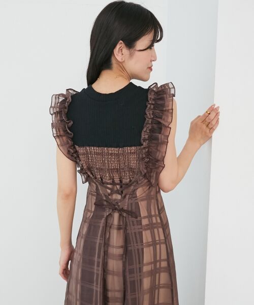 MAJESTIC LEGON/マジェスティックレゴン ノースリフリルドッキングワンピ ブラウン柄 M MAJESTIC LEGON/マジェスティックレゴン ノースリフリルドッキングワンピ ブラウン柄 M
