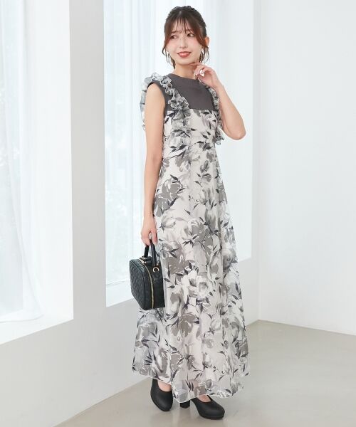 MAJESTIC LEGON/マジェスティックレゴン ノースリフリルドッキングワンピ グレー柄 M MAJESTIC LEGON/マジェスティックレゴン ノースリフリルドッキングワンピ グレー柄 M