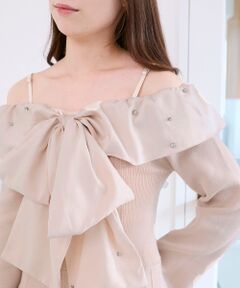 MAJESTIC LEGON / マジェスティックレゴン ミニ丈・ひざ丈ワンピース | フロントビッグリボンニットミニワンピ