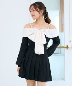 MAJESTIC LEGON / マジェスティックレゴン ミニ丈・ひざ丈ワンピース | フロントビッグリボンニットミニワンピ