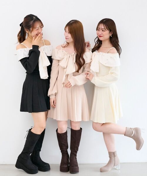 MAJESTIC LEGON / マジェスティックレゴン ミニ丈・ひざ丈ワンピース | フロントビッグリボンニットミニワンピ | 詳細1