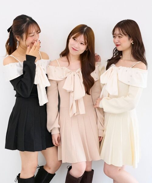 MAJESTIC LEGON / マジェスティックレゴン ミニ丈・ひざ丈ワンピース | フロントビッグリボンニットミニワンピ | 詳細2