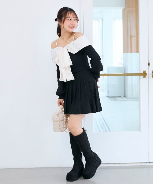 MAJESTIC LEGON / マジェスティックレゴン ミニ丈・ひざ丈ワンピース | フロントビッグリボンニットミニワンピ | 詳細4