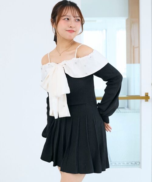 MAJESTIC LEGON / マジェスティックレゴン ミニ丈・ひざ丈ワンピース | フロントビッグリボンニットミニワンピ | 詳細7