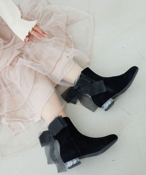 MAJESTIC LEGON/マジェスティックレゴン ローヒール取り外しリボンブーツ ブラック XL