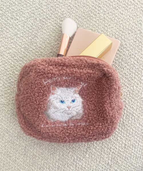 MAJESTIC LEGON/マジェスティックレゴン ボア刺繍ポーチ ピンク FREE MAJESTIC LEGON/マジェスティックレゴン ボア刺繍ポーチ ピンク FREE