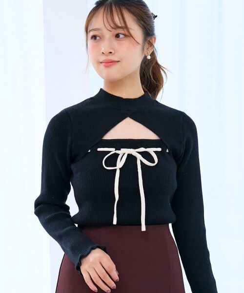 MAJESTIC LEGON / マジェスティックレゴン ニット・セーター | デコルテオープンリボンニット | 詳細17