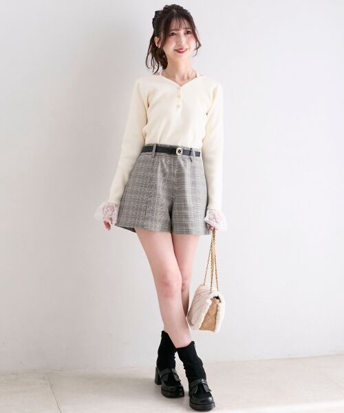 MAJESTIC LEGON / マジェスティックレゴン ニット・セーター | レースドッキングVネックニット | 詳細1