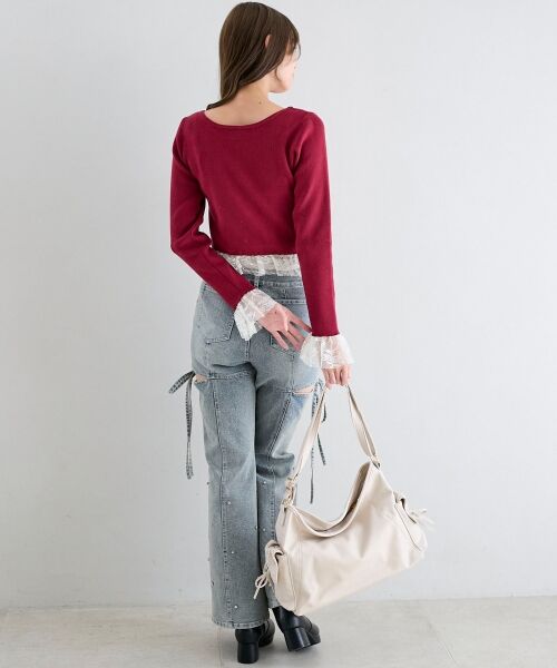 MAJESTIC LEGON / マジェスティックレゴン ニット・セーター | レースドッキングVネックニット | 詳細10